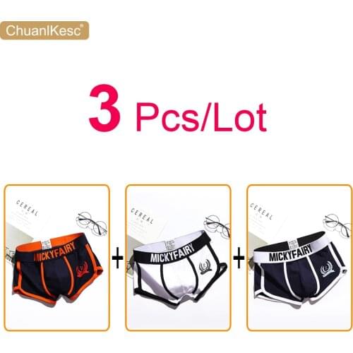3 Pcs/Lot Mens Underwear Pure Cotton Large Size Sexy Korean Shorts New Personalized Printing Fashion Sports Boxer Pants