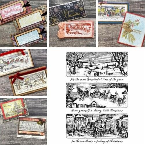 5.9*8.7 inch Clear Silicone Snowfield Sled Elk Santa Claus Peoples Merry Christmas Wonderful Time Scene DIY Scrapbooking 2021