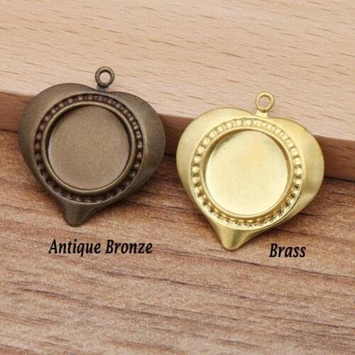 500pcs antique bronze brass19x20mm heart shaped into 10mm cabochon tray pendant bezel blank pendant base jewelry settings