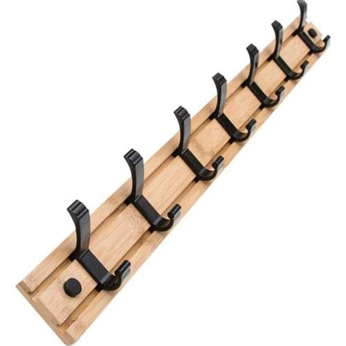 Bamboo Wall Mounted Coat Rack Movable 3/4/5/6/7 Coat Hooks for Bags Clothes Umbrella Key in Hallway Bathroom Living Room Bedroom
