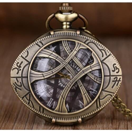Vintage Bronze Eye Of Agamotto Round Case Shape Quartz Pocket Watch Jewelry Pendant Necklace Chain Gifts for Men Women