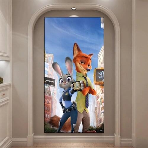 Disney Anime Zootopia Canvas Art Paintings Nick and Judy Poster and Print Wall Art Picture Living Room Cuadros Home Decoration