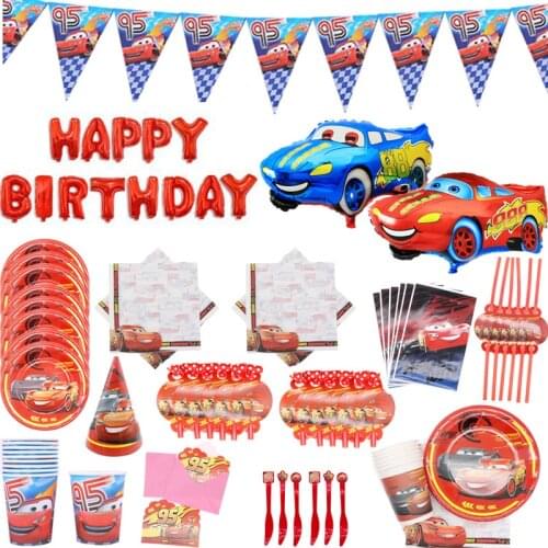 Disney Cars Lightning Mcqueen Baby Happy Birthday Party Supplies Decoration Set Disposable Tableware Tablecloth Plate Cup Banner