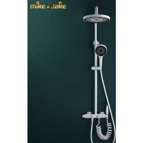 Bathroom shower thermostatic constant rainfall white shower set pure white bath shower mixer hot and cold thermostatic shower