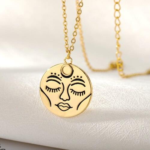 Goth Sun Face Choker Necklace For Women Stainless Steel Portrait Pendant Necklaces Collar Chain Vintage Jewelry Bijoux