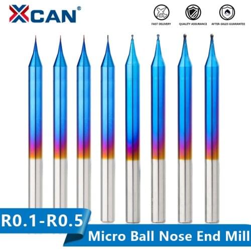 XCAN Milling Bit R0.1-R0.5 Two Flute Micro Ball Nose End Mill CNC Machine Router Bit Carbide Milling Cutter Milling Tool