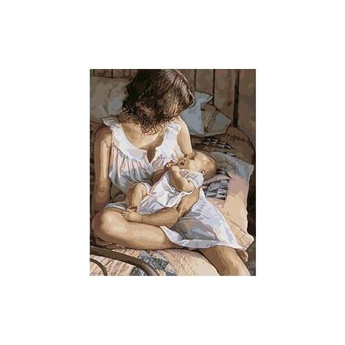 MaHuaf-W800 Motherly love Mother child painting DIY oil coloring by numbers wall picture for the living room home decor