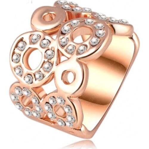 Ociki CZ Rings Cubic Zirconia Wholesale Rose Gold Color Vintage Crystal Round Wedding Rings Party for Women Dropshipping Gift