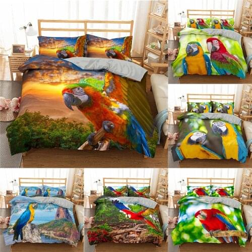 Cartoon Parrot Bedding Sets Quilt Covers Flower Duvet Cover Comforter Cover King Queen Full Home Textile Bed Set