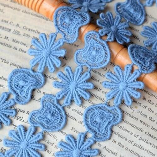 2 Meters Width 2.5cm Blue 100% Cotton Flower Lace Trim Water Soluble Embroidered Lace Fabric DIY Garment Sewing Supplies Crafts