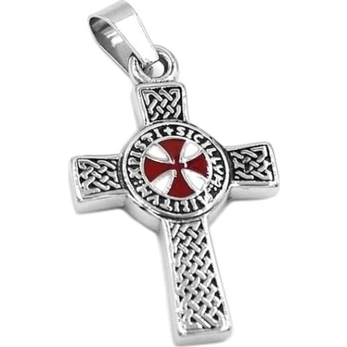 Fashion Celtic Knot Red Cross Pendant Stainless Steel Jewelry Templar Armor Shield Knight Cross Men Pendant Wholesale 495B