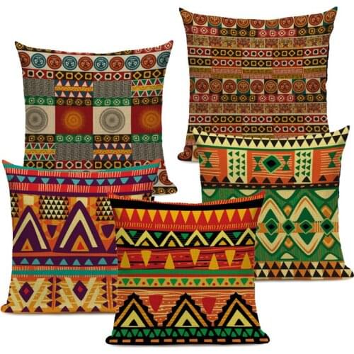African Ethnic Style Pattern Cushion Cover Colorful Geometric Decorative Pillows Linen Throw Pillow for Sofa Home Decoration