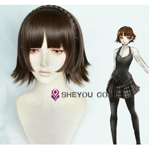 Persona 5 P5 Makoto Niijima Wigs Mixed Brown Hair Cosplay Wigs With Braid Heat Resistant Synthetic Hair Wigs + Wig Cap