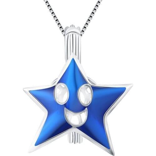 CLUCI Real 925 Sterling Silver Cage Pendant Blue Star Women Necklace Charms Pendant Smile Face Silver 925 Cage Pendant SC282SB