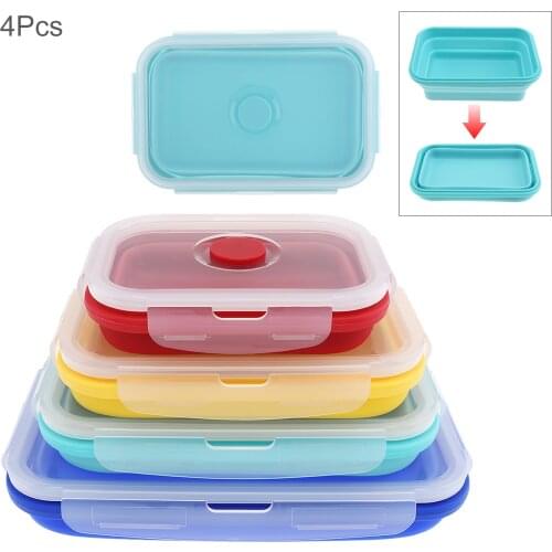 4pcs/set 350 / 500 / 800 / 1200 ML Portable Picnic Camping Rectangle Collapsible Lunch Box Outdoor Box Silicone Sealing Plug
