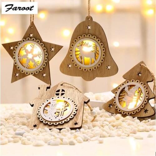 FAROOT Christmas Pendant Top Design Luminous Wooden Pendant Christmas Ornaments for Home Office Home Pendant Decoration