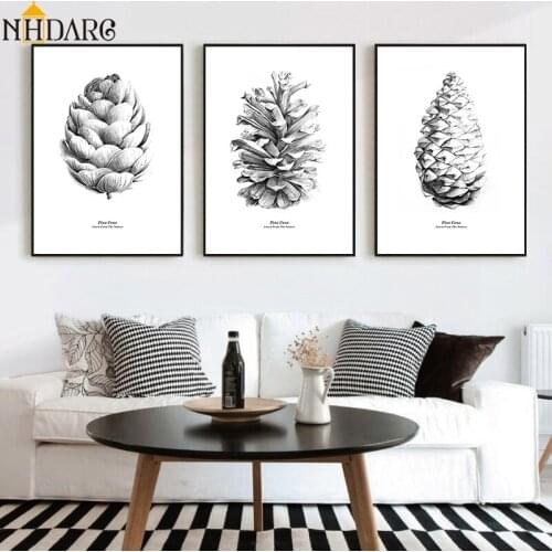 Nordic Black white Pine Cone Natural Poster and Prints Canvas Art Print Painting Wall Pictures for Living Room Home Decor