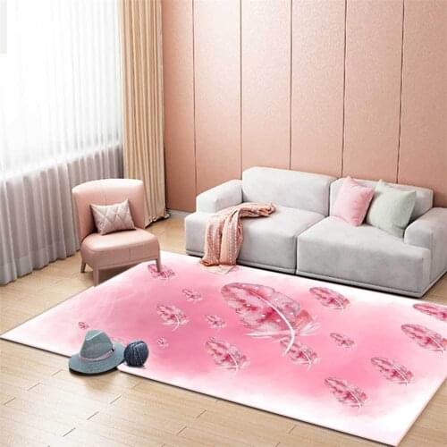 Nordic Feather Plume Pattern Pink Rug For Girl Room Princess Style Romantic Cute Area Rug Bedroom Kids Room Mat
