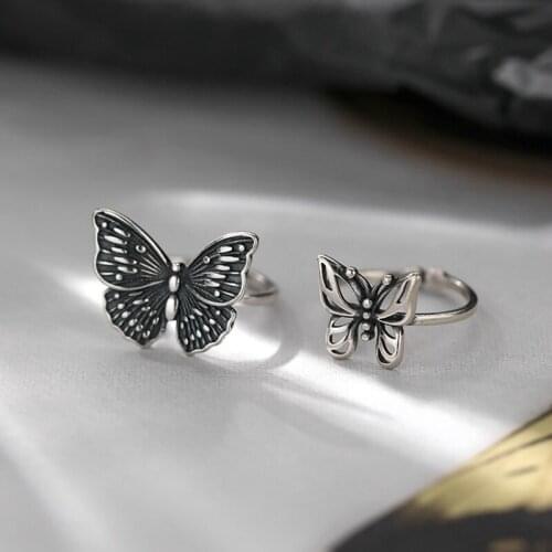 Vintage Silver Plated Hollow Butterfly Rings for Women Open Finger Ring Fashion Simple Cocktail Party Rings Fine Jewelry Gifts