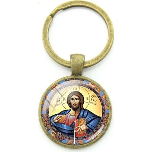 TAFREE Jesus Figure Vintage Bronze Keychains 25mm Round Our Lady Of Guadalupe Photos Glass Key Ring Women Men Holder