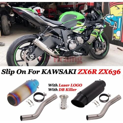 Slip on For Kawasaki Ninja ZX6R ZX636 ZX-6R Motorcycle Full GP Exhaust System Muffler Pipe DB Killer Escape Moto Laser LOGO