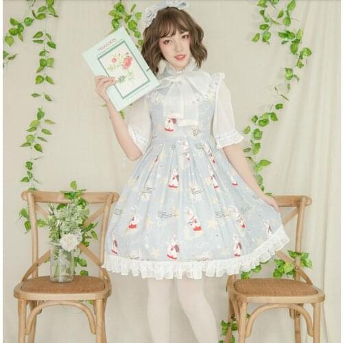 Japanese Vintage Lolita Design OP Dress Light Blue Rural Style Short Sleeve Cos Lolita Tea Party Princess Dress Loli Vestidos