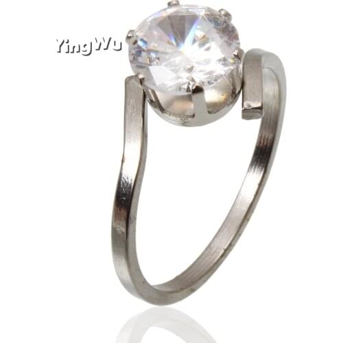 Yingwu Silver Color Stainless Steel Ring For Women Top Quality CZ Ring High Polished Zirconia Wedding Rings Gift