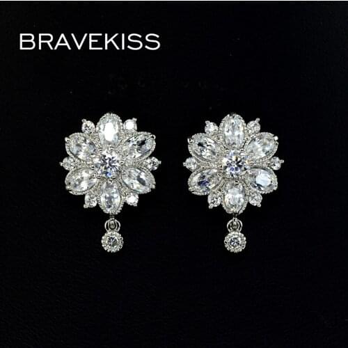 BRAVEKISS Carnation Earrings Flower Earrings Studs Cubic Zircon Crystal Jewelry Ear Studs Boucle Brinco women accessorie BUE0022