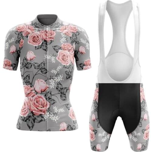 Hot Classic Retro Rose Womens Pro Team Short Sleeve Cycling Jersey Sets Racing Sport Clothing Bike Wear Bib Pants