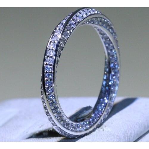 Sparkling Luxury Jewelry 925 Sterling Silver Pave White Clear AAA Cubic Zirconia Mirco CZ Party Handmade Women Wedding Band Ring