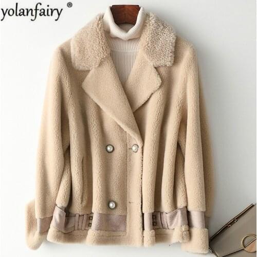 Real Fur Coat Women Autumn Winter Sheep Fur Jacket Korean Solid Warm Woolen Coat Abrigos Mujer Invierno 2020 Ydf902 YY537