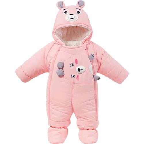 Winter Warm Baby Boy Rompers Cartoon Hooded Newborn Girls One Piece Jumpsuit Fleece Toddler Onesies Children Snowsuits Clothes