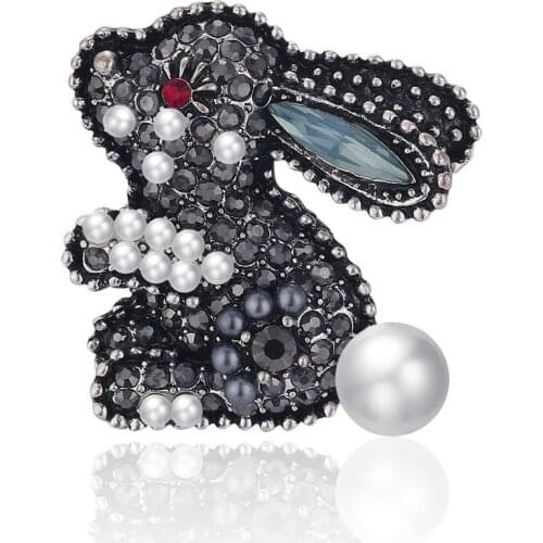 12pcs/lot blue yellow crystal rhinestone pearl rabbit animal brooch pins for women