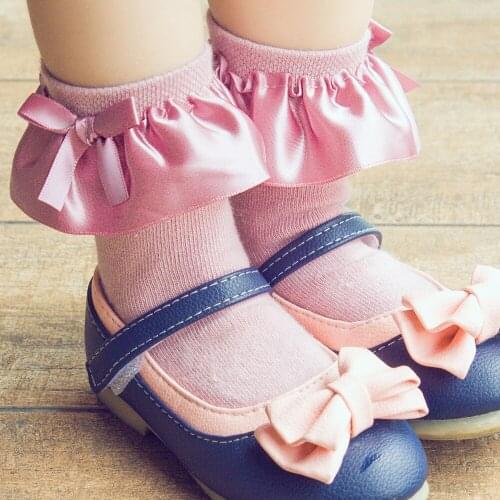 2-8 Years Baby Girls Fashion Bow Socks Satin Lace Little Girls Socks Kids Ruffle Cute Princess Socks Dropshipping KF184