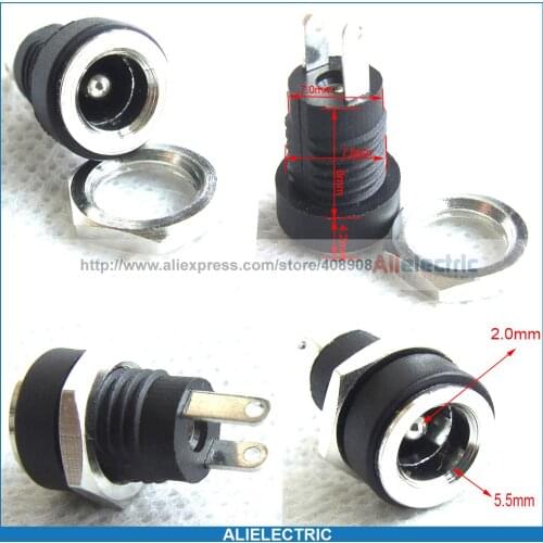 200pcs Copper 5.5mm x 2.1mm DC Socket 3A Power Charger Plug Panel Screw Nut