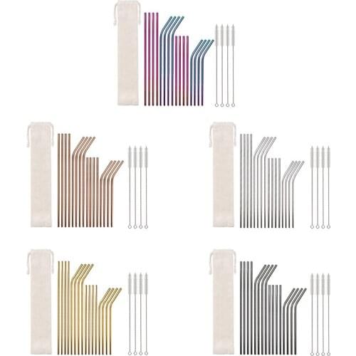 21pcs 304 Stainless Steel Drinking Straw Reusable Metal Bent Straws Set Party Favor Bar Kitchen Dinnerware Sets Accessories