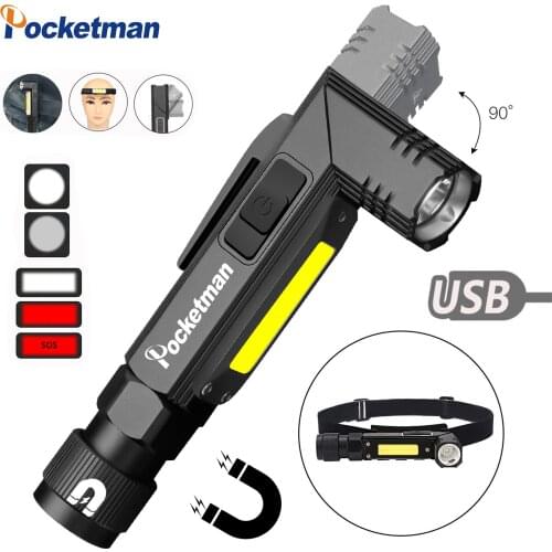 8000LM Handfree Dual 90 Degree Twist Rotary Clip Rechargeable Tactical Flashlight 5 Modes LED Torch Car Repair work lamp