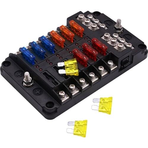 12V 32V Plastic Cover Fuse Box Holder Waterproof LED Indicator Light 12 Ways Blade For Auto Car Boat Marine Trike