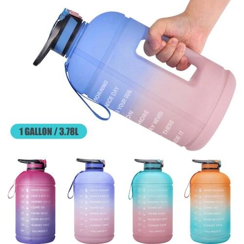 1 Gallon Water Bottle with Time Marker BPA FREE 3.78L Sports Bottle With Straw for Office Gym Fitness Sports Camping Cycling
