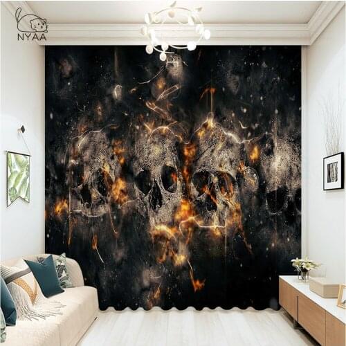 Black Art Halloween Skull Panel Curtain French Window Curtains Living Room Short Decoration Bathroom Curtain Micro Shading