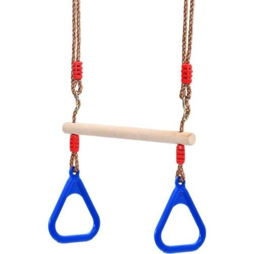 Kids Adult Indoor Outdoor Wooden Trapeze Swing Bar with Plastic Rings for Sport X7YD