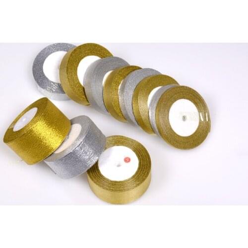 Glitter Ribbon Children Hair Accessory,Sewing Tape Decrecotion Box ,Craft packling ribbon Gold Silver 1cm 50 yard Free shipping