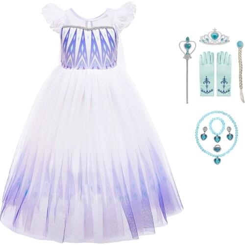 3-10 Years Elsa Costume For Girls Princess Kids Dress Snow Queen 2 Cosplay Party Dress Up Wedding Children Sleeves Dresses