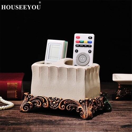 European Luxurious Glaze Ceramic Remote Control Holder Storage Box Desk Stationery Makeup Cosmetic Organizer Living Room Crafts