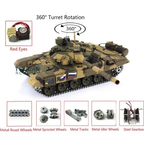 Heng Long RC Tank 3938 1/16 7.0 Russia T90 RTR 360° Turret Metal Tracks Red Eyes TH17854-SMT4