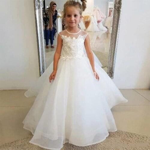 Customized First Communion Dress for Girl Lace Top Puffy Skirt Flower Girl Dress White Ivory Size 2-16year