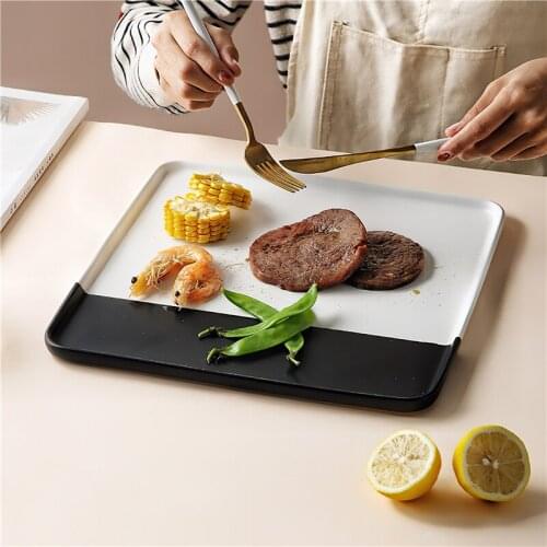 Ceramic Rectangular Plate Tableware Square Tray Nordic Black and White Ins Style Creative Dessert Plate Western Dishes Steak