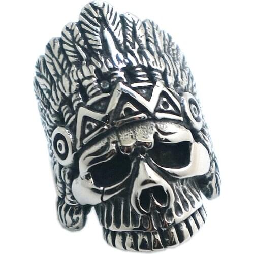 Size 7 To Size 15 Unisex 316L Stainless Steel Cool Feather Classic Skull Ring