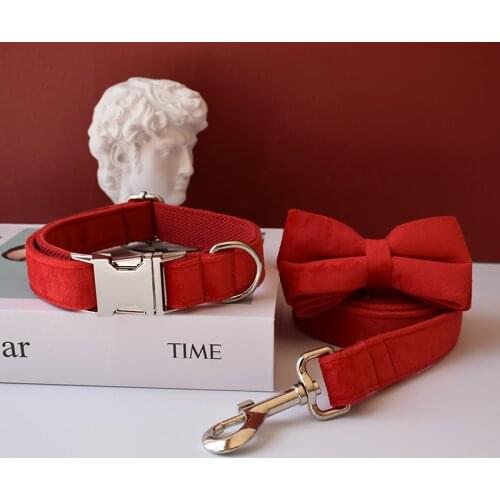 Red Collar Personalized Velvet Cotton Quality Fabric For Small, Medium Large Dog Custom Metal Parts Pet Accessory flannelette03