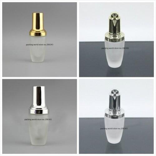 30ML frosted glass bottle with silver/gold press pump dropper for lotion/emulsion/serum/foundation/toner sprayer skin care pack